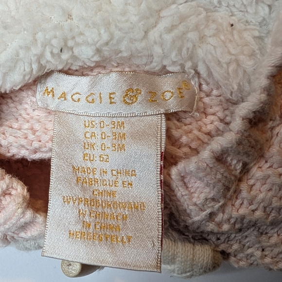 Maggie & Zoe Pale Pink Knit Hooded Cardigan with Sherpa Lining Sz 0/3 Mos. - Picture 3 of 4